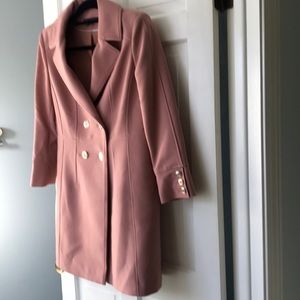Coat with skirt.  Gold buttons detail. Rose pink